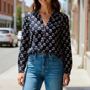 Women’s Anthropologie Natura Boho Cotton Tunic Blouse Black Print XL